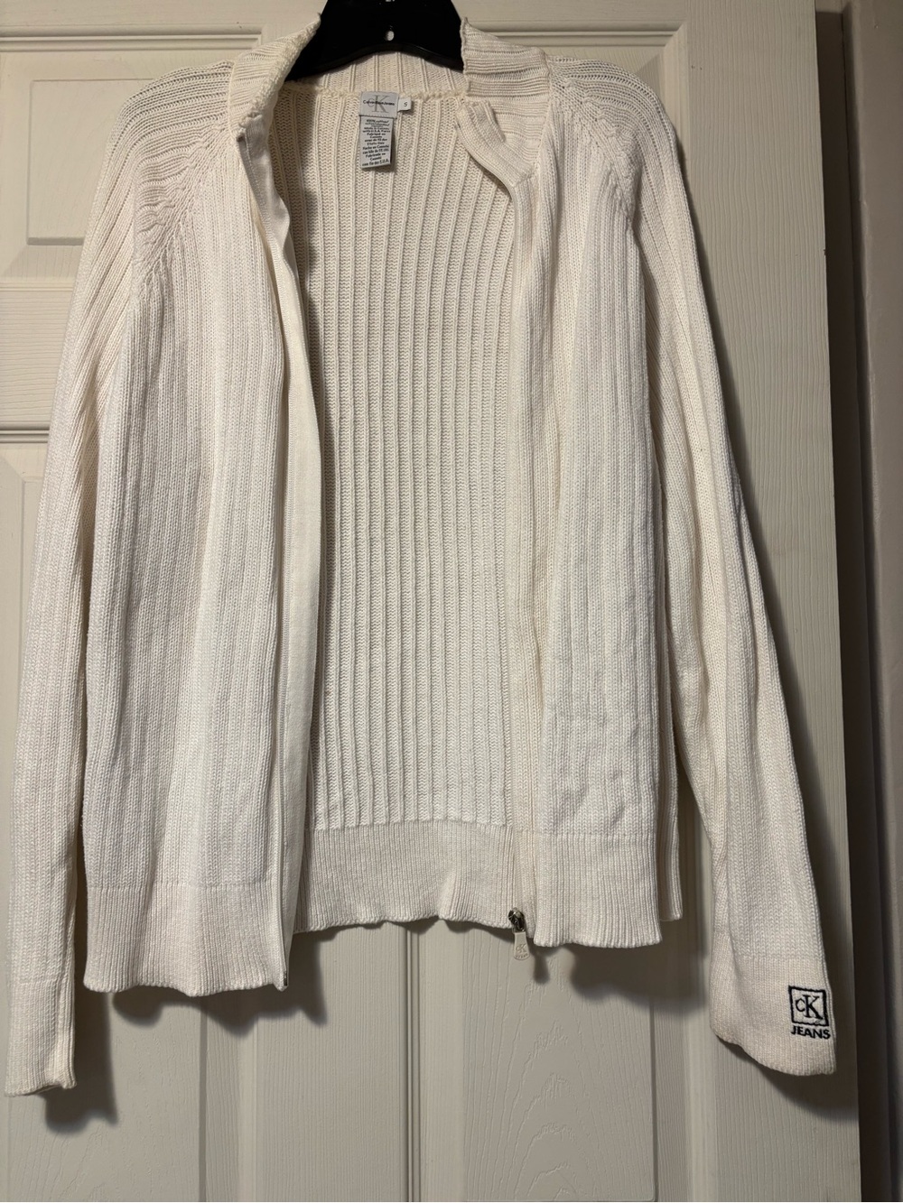 Calvin Klein Jeans Off-White Ribbed Zip Cardigan